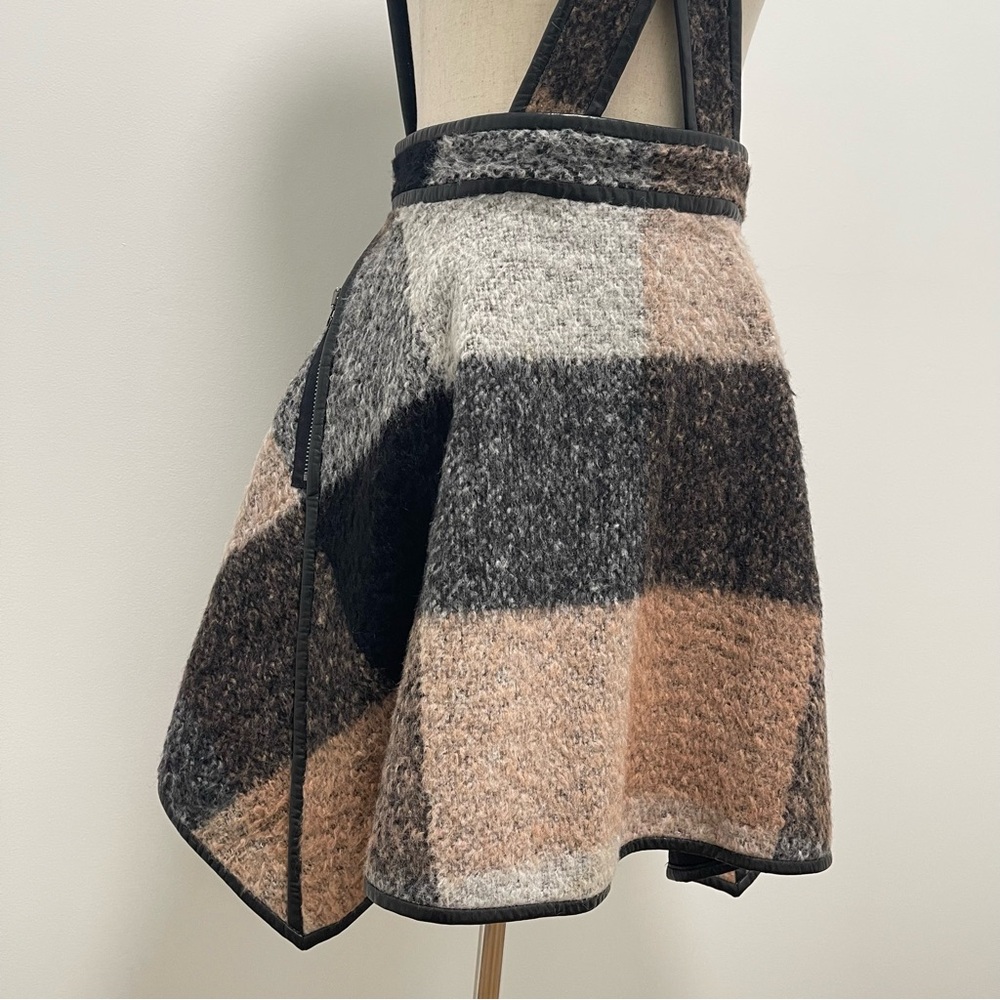RARE 2010 3.1 Phillip Lim Trapezoid Leather Binding Brown Plaid Skirt Size 6 - Picture 4 of 15